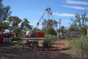 A metal structure over a plant
