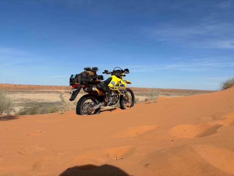 A dirt bike in the Simpson Desert